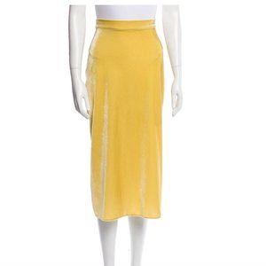 DEVEAUX Yellow Velvet Midi Length Skirt S
